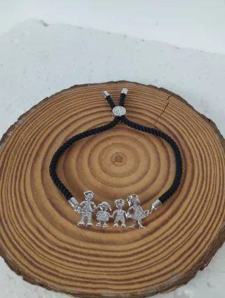 Pulsera Familia Plateada y Negro Ajustable