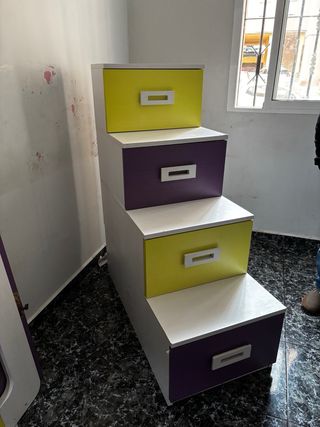 Escalera cajonera litera morado/amarillo