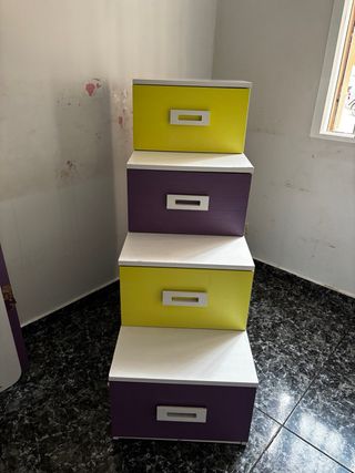 Escalera cajonera litera morado/amarillo