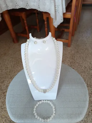 Conjunto Perlas Collar Pendientes Pulsera