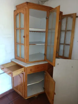 Mueble de esquina madera cristal mármol