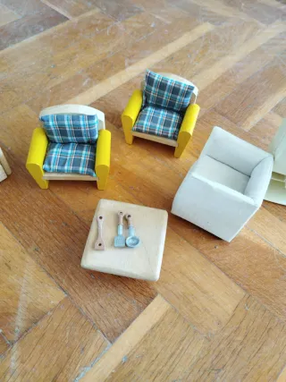 Pack Muebles Madera Casita Muñecas Cocina