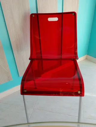 Silla Ártica rojo transparente y metal cromado