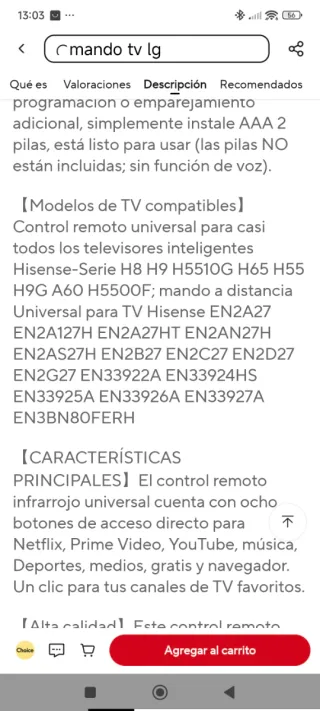 Mando a distancia Hisense universal