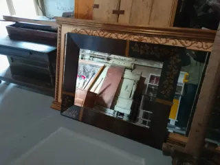 Espejo vintage madera hojas doradas pintado