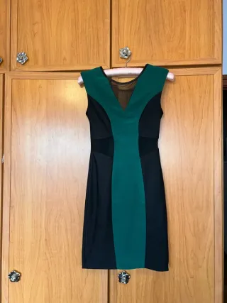 Vestido elegante negro y verde