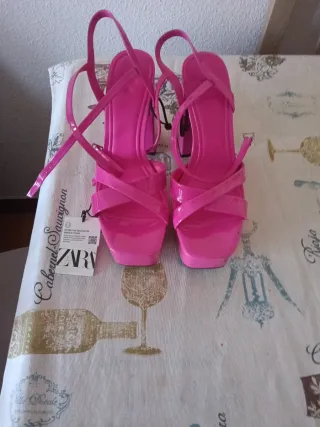 Sandalias Zara Rosa Tacon Plataforma Nuevas