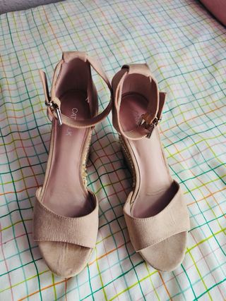 Tacones Beige/Rosa Cuña