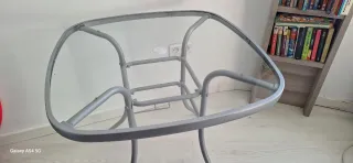 Mesa redonda cristal y metal para jardín/interior/