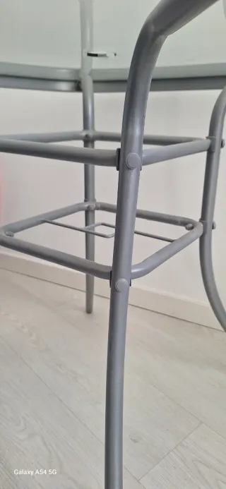 Mesa redonda cristal y metal para jardín/interior/