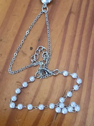 Pulsera Doble Mujer Perlas color plata