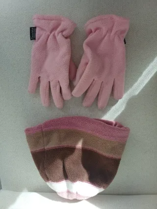 Conjunto Gorro y Guantes Rosa y Marrón
