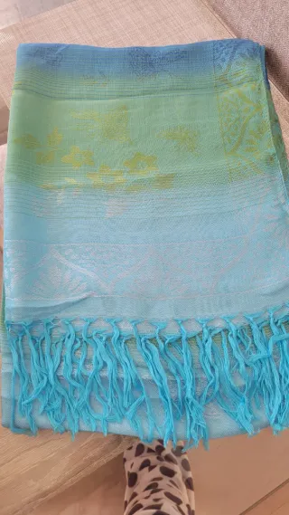 Pashmina azul y turquesa con flecos