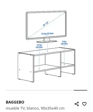 Mueble TV blanco Ikea de 90*35*40