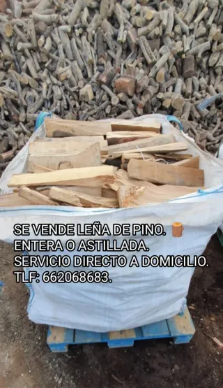 Leña de pino entera o astillada