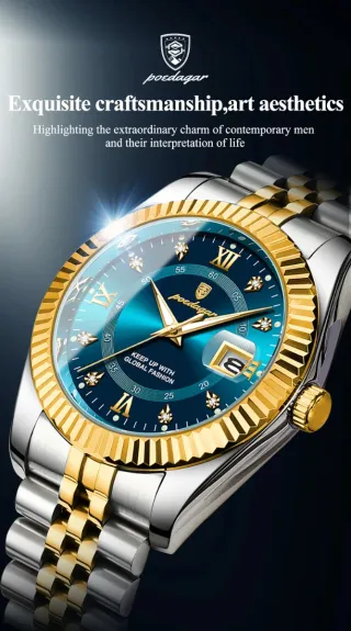 Reloj Poedagar Hombre Azul y Dorado