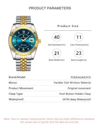 Reloj Poedagar Hombre Azul y Dorado