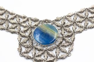 Collar de Malla con Piedra Onix Cielo Hecho a Mano