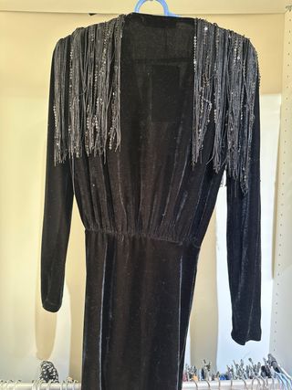 Vestido Zara Negro Terciopelo Flecos Lentejuelas
