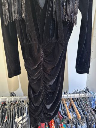 Vestido Zara Negro Terciopelo Flecos Lentejuelas