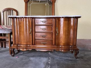 Mueble recibidor madera y espejo mármol