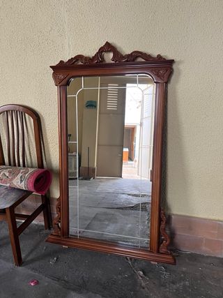 Mueble recibidor madera y espejo mármol
