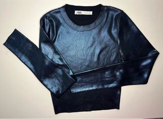 Zara Suéter Metálico Azul Marino Talla S
