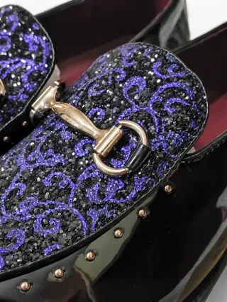 Moccassini eleganti uomo nere, con rifiniture blu