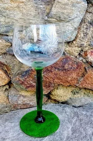 Calice Vtg cristallo Bohemia intagliato inciso