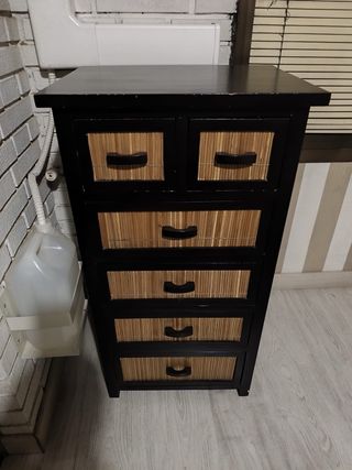 Mueble cajonera madera y bambú negro