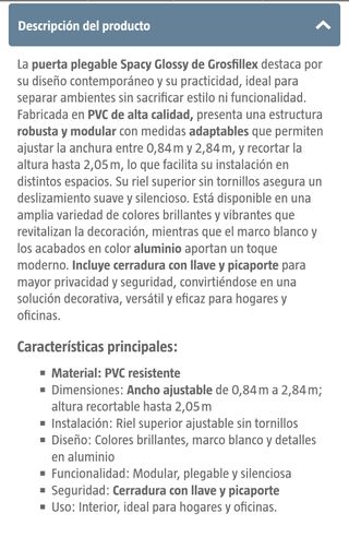 Puerta Plegable PVC Blanca NUEVA