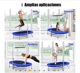 Cama elástica ovalada azul con barra