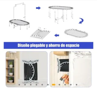 Cama elástica ovalada azul con barra