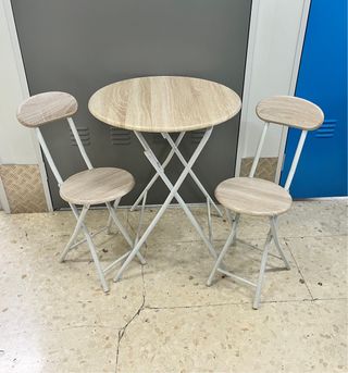 Conjunto mesa redonda y 2 sillas plegables