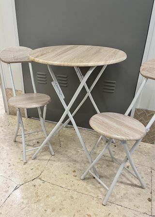 Conjunto mesa redonda y 2 sillas plegables