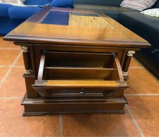 Mesa centro madera maciza Cerezo cristal