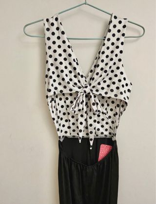 Vestido largo fiesta lunares blanco y negro