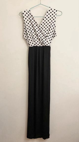 Vestido largo fiesta lunares blanco y negro