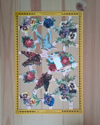 Plancha cromos troquelados de flores y mariposas