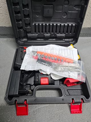 Taladro Percutor Rojo con Batería y Maletín