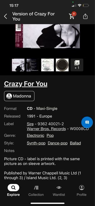 Madonna - Crazy For You CD Single