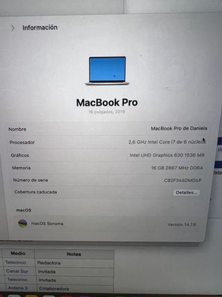 MacBook Pro 16 2019 Intel i7 16GB RAM