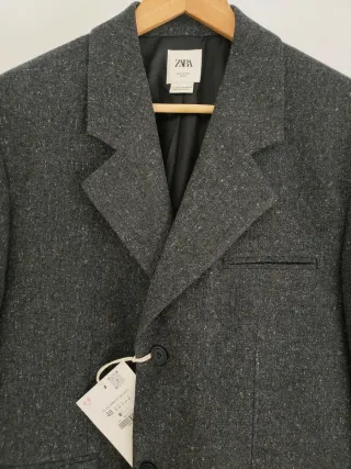 Blazer Zara Lana Manteco Gris