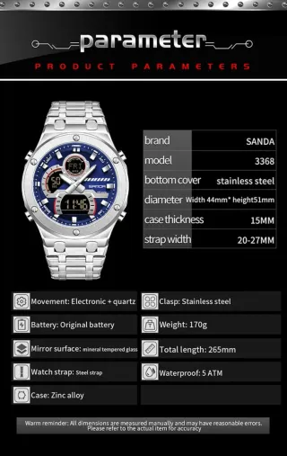 Reloj Sanda Hombre Azul y Plateado