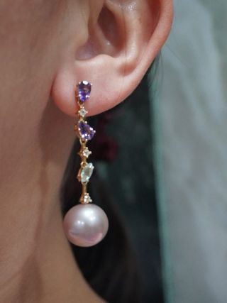 Pendientes Perla Edison Morada 13.1-13.2mm Oro