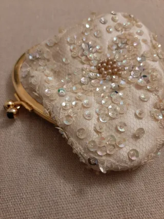 Portamonete sera bianco avorio/perline paillettes