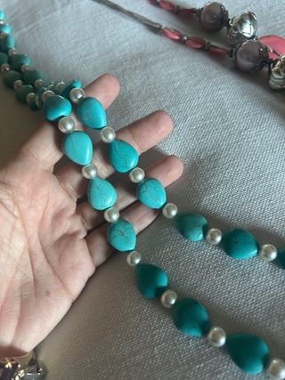 2 collane perle rosa e turchese