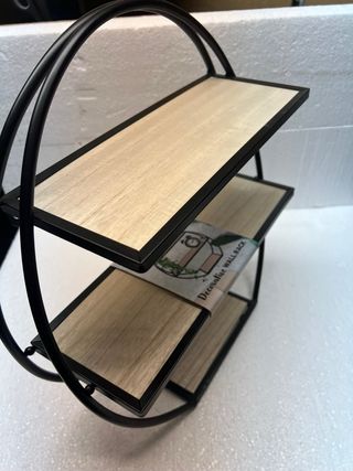 Scaffale da parete rotondo in metallo e legno