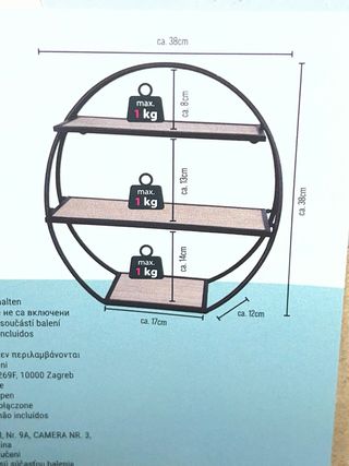 Scaffale da parete rotondo in metallo e legno