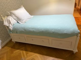 Cama blanca madera con 3 cajones
